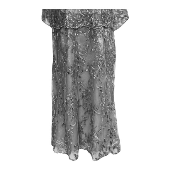 Midnight Velvet Sequin Floral Formal Gray Evening Gown Black Tie Maxi Maxi Dress - Picture 10 of 16